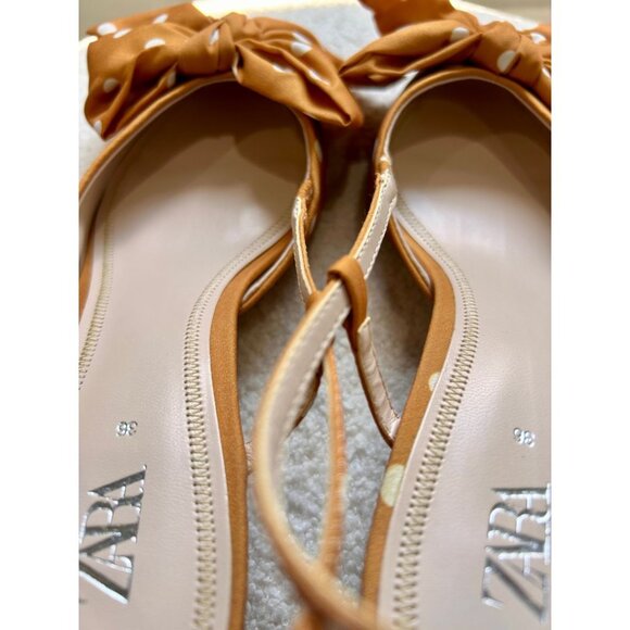 Zara yellow/orange polkadot slingback kitten heels with bows in size 36/US size - Picture 8 of 10